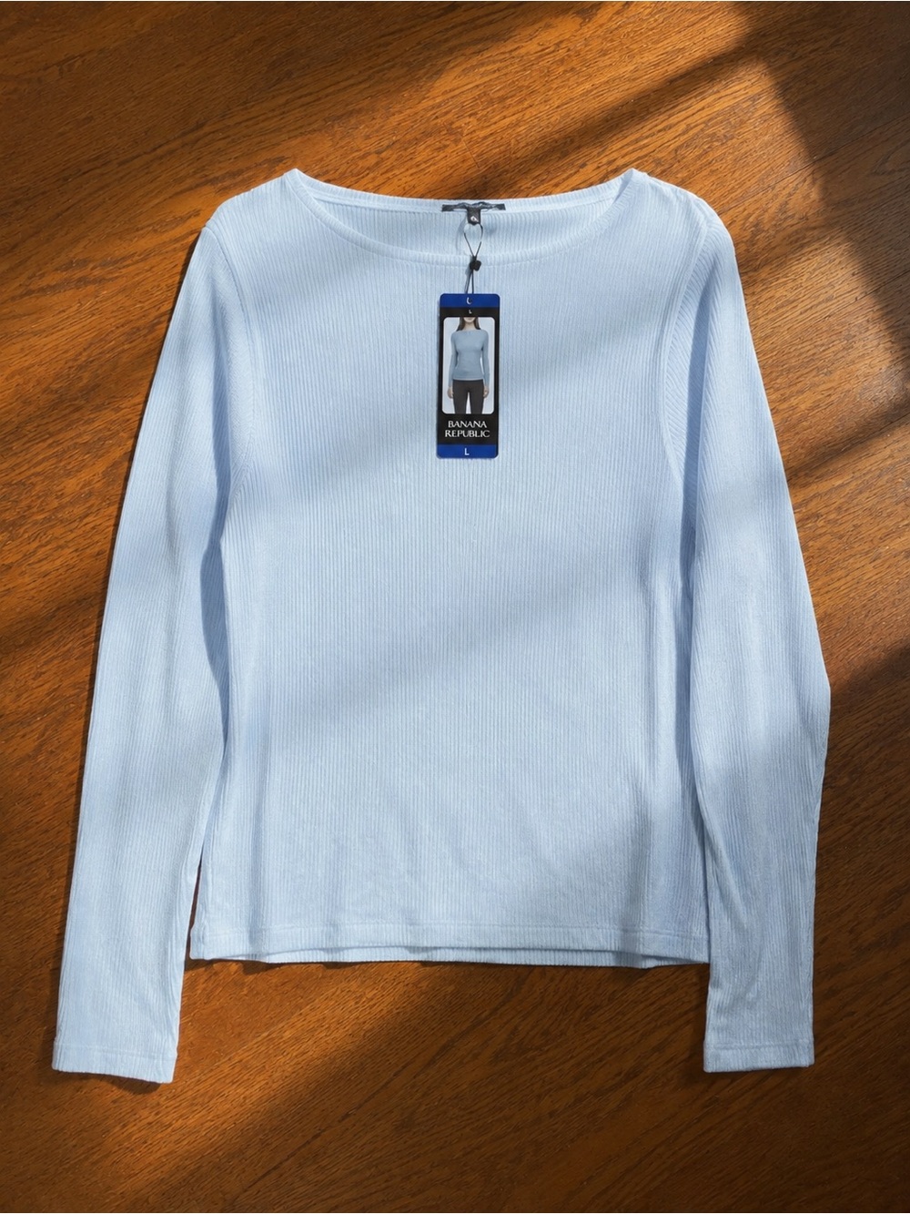 Banana Republic Pale Blue Ribbed Long Sleeve Tee Sz L NWT